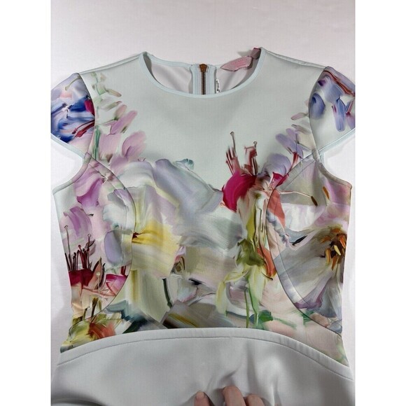 Ted Baker Rivana Fit & Flare Dress Light Blue Hanging Gardens Floral Size 0 US 2 - Picture 11 of 15